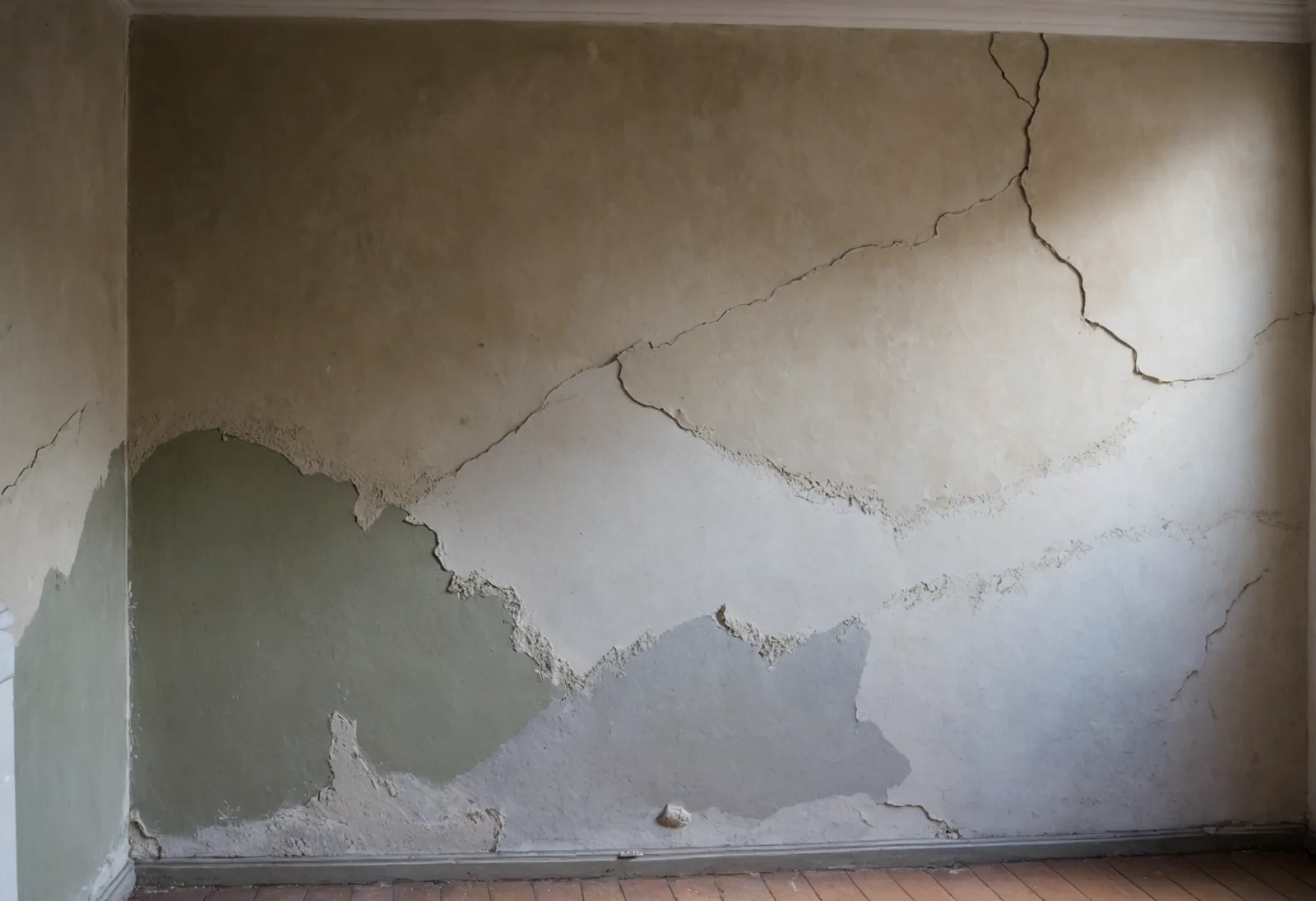 Oude wand met scheuren die gerepareerd wordt